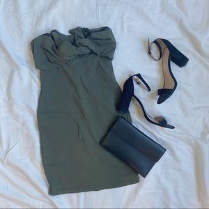 FOREST GREEN KNOT STRAPLESS BODYCON DRESS
